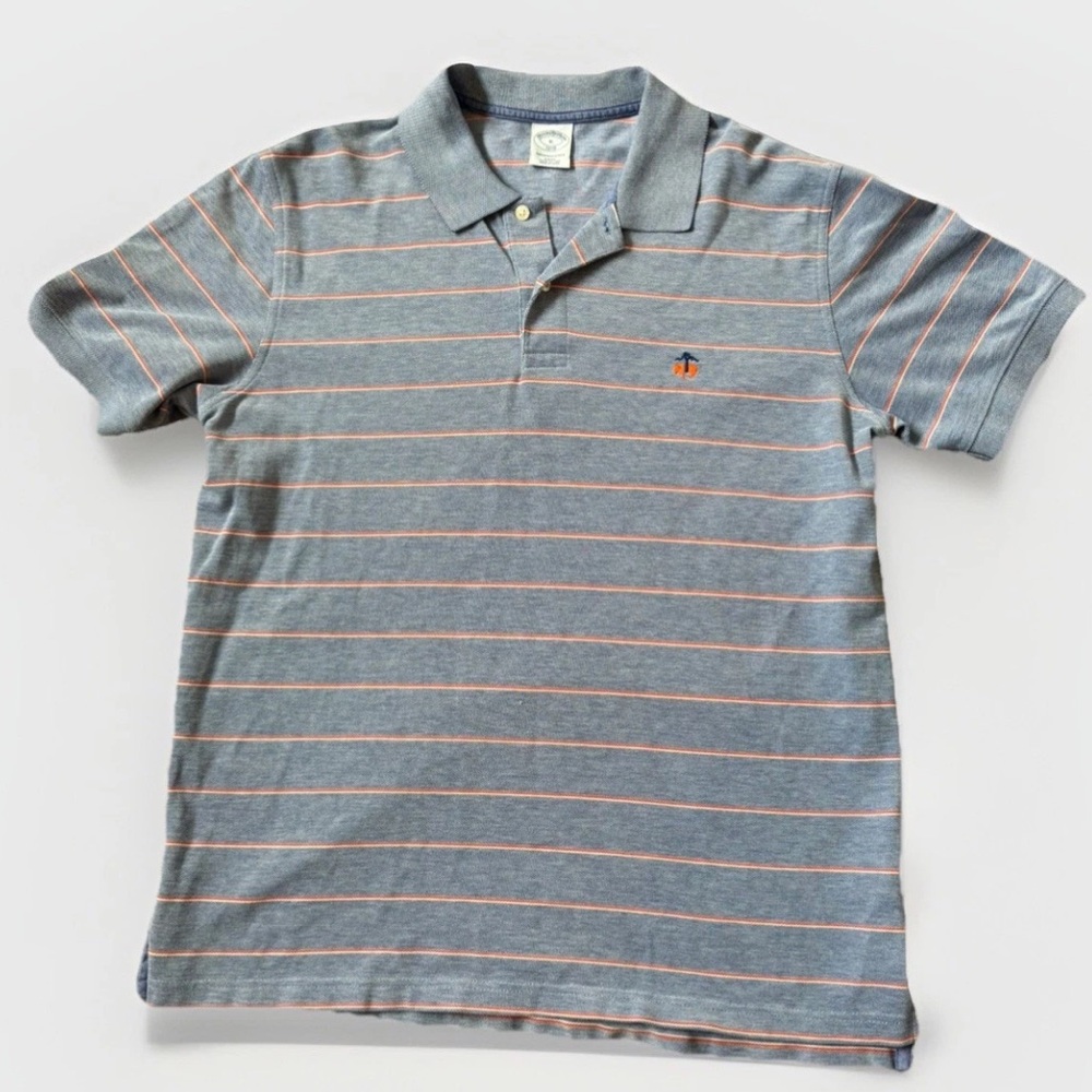 Brooks Brothers Slim Fit Performance Polo Shirt Mens XL  Striped Logo Blue